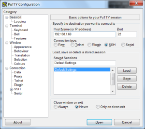 Putty Configuration for IP 192.168.1.69