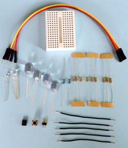 The mini breadboard kit includes some of the components used in Chapter 6, plus idea for a number of starter projects.